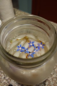 Borage blossoms float on a refreshing sangria