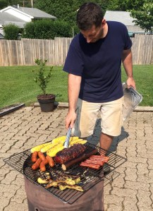 grilling corn and sausage