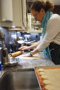 Rolling out the delicate mantecados (lard cookies made with toasted wheat and almond flours)